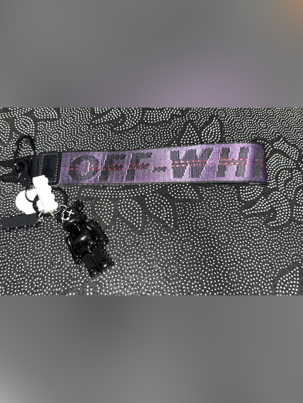Black Beaded Crossbody Strap with Purple Woven Accent